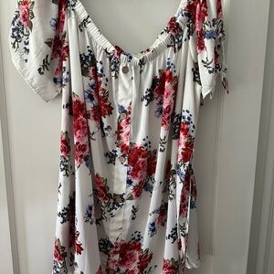 Rue21 Floral Off-Shoulder Blouse - Red and Blue on White